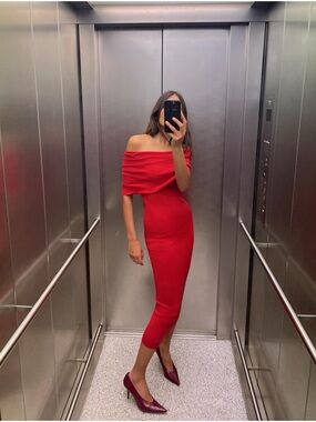 ZARA Red Bodycon Midi Dress
